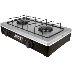 ESTUFA DE MESA 2 QUEMADORES NEGRO CON ACERO INOXIDABLE