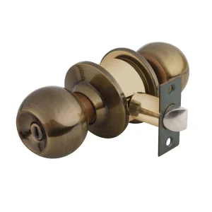 CERRADURA DE POMO TIPO ESFERA, LATÓN ANTIGUO (RECÁMARA) CAJA