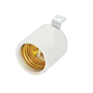 PORTALÁMPARA CON SOPORTE TIPO ESCUADRA DE PORCELANA 4 CM, COLOR BLANCO