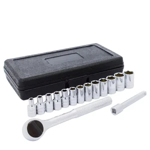 JUEGO DE DADOS Y ACCESORIOS CUADRO DE 1/4" COMBINADO, 15 PIEZAS